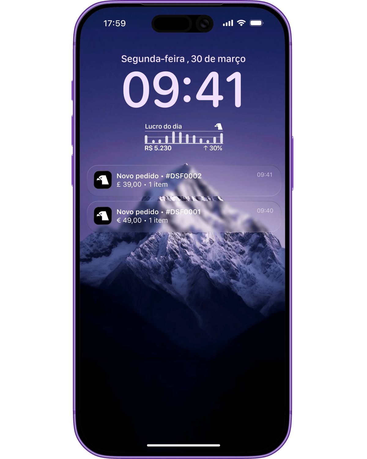 Widget Dashfly na tela de bloqueio do iPhone